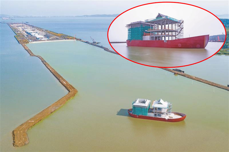 2020年6月15日，太湖隧道南泉段第二倉順利完成回水作業(yè)，湖中新增了一座畫舫風亭，成為融合太湖自然風貌的新景觀。